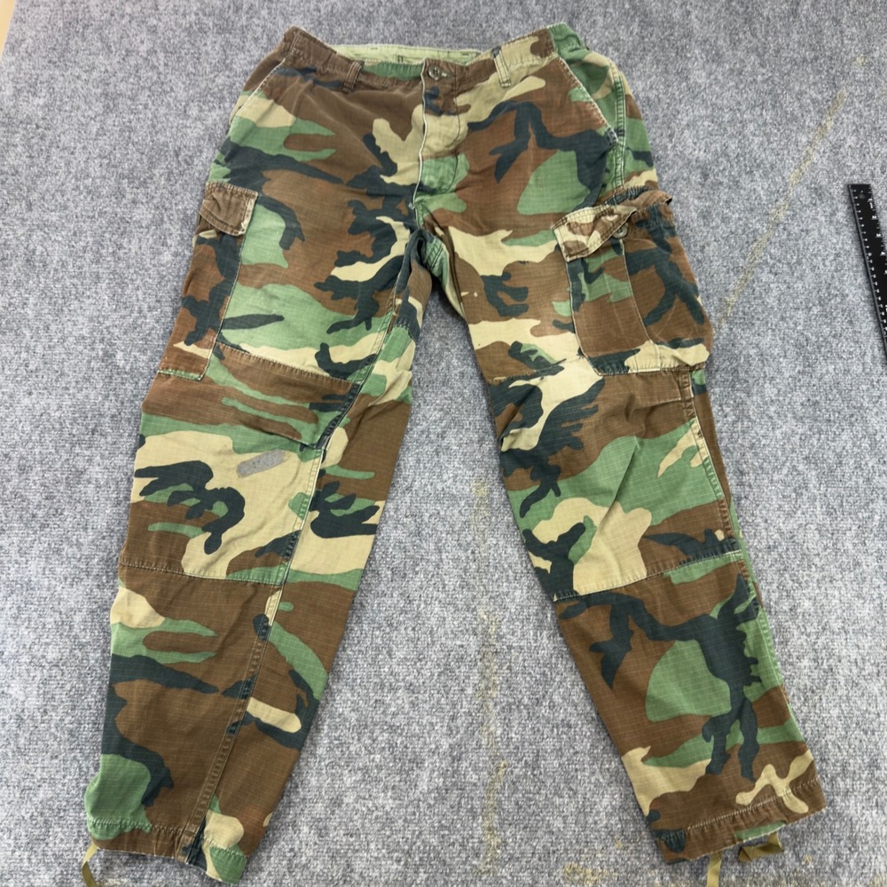 Military Issue Woodland Camo Cargo Pants Ripstop Green Size Medium Short